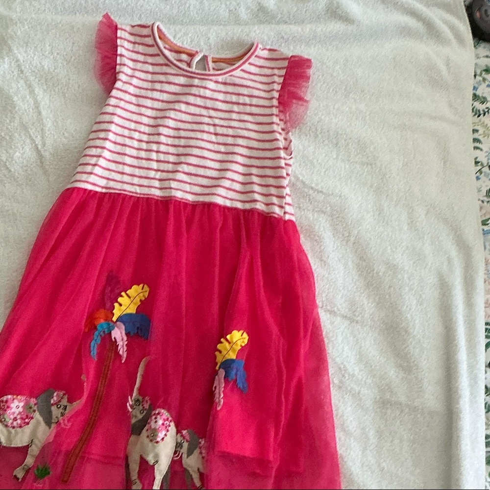 Morley Pink and Red Striped Kids Dress with Animal Design